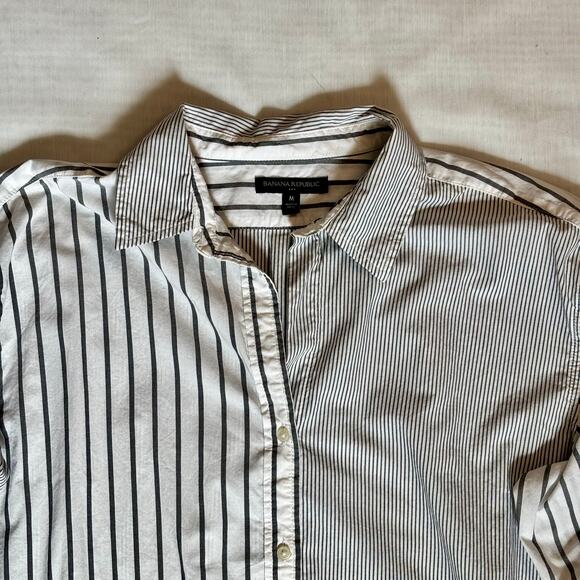 Banana Republic Oversized Cotton Striped Button Up Shirt Size Medium Pre-Loved - Picture 3 of 16